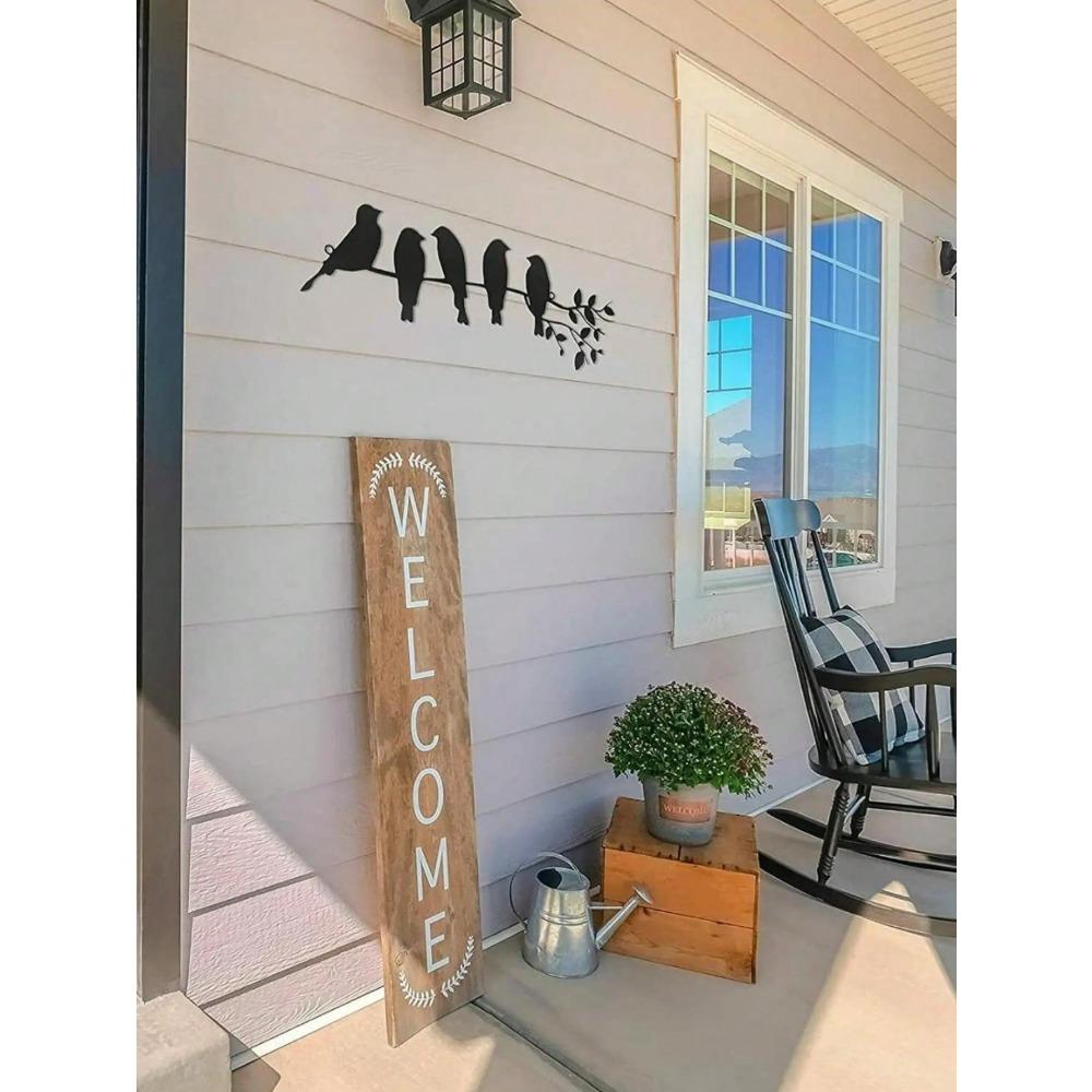Black Bird Wall Art Metal Sculpture Hanging Ornament on Branch with Mounting Screws for Home Decor Living Room Bedroom Housewarming Gift Modern