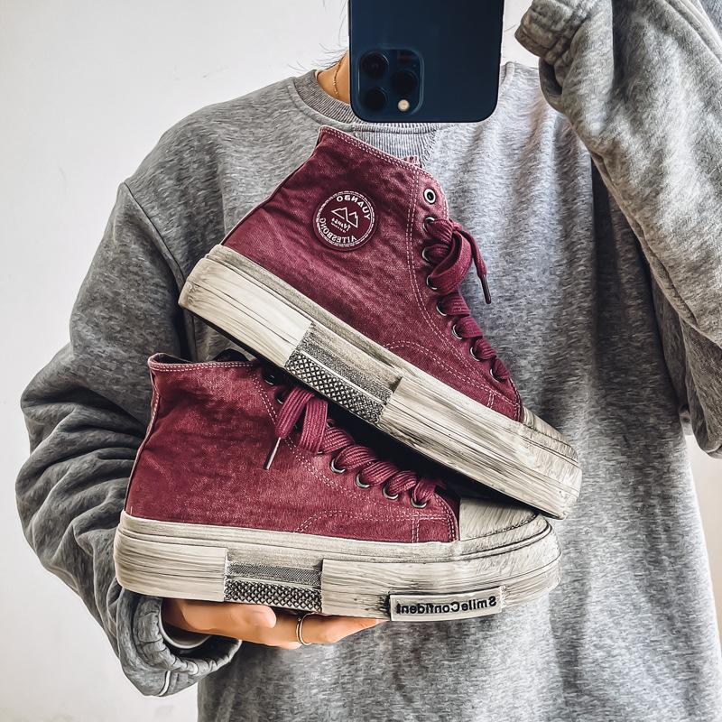 

Старые толстоподошвенные высокие грязные парусиновые кеды мужские новые весенне-осенние повседневные мужские кеды кеды на платформе обувь на мягкой подошве трендовая обувь 43 бордовый