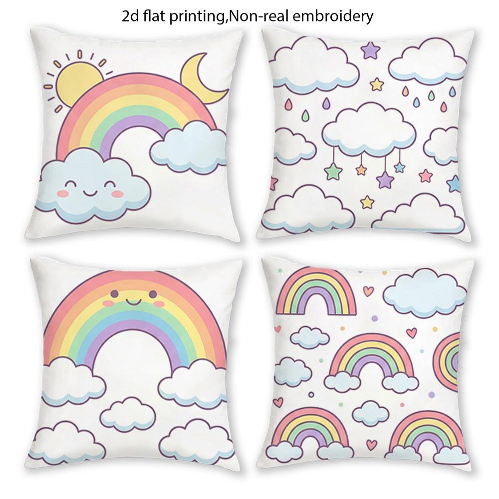 1/4pcs Cute Rainbow Cloud Throw Pillow Covers Kawaii Pastel Sky Home Decor Cushion Cases for Kids Bedroom Living Room