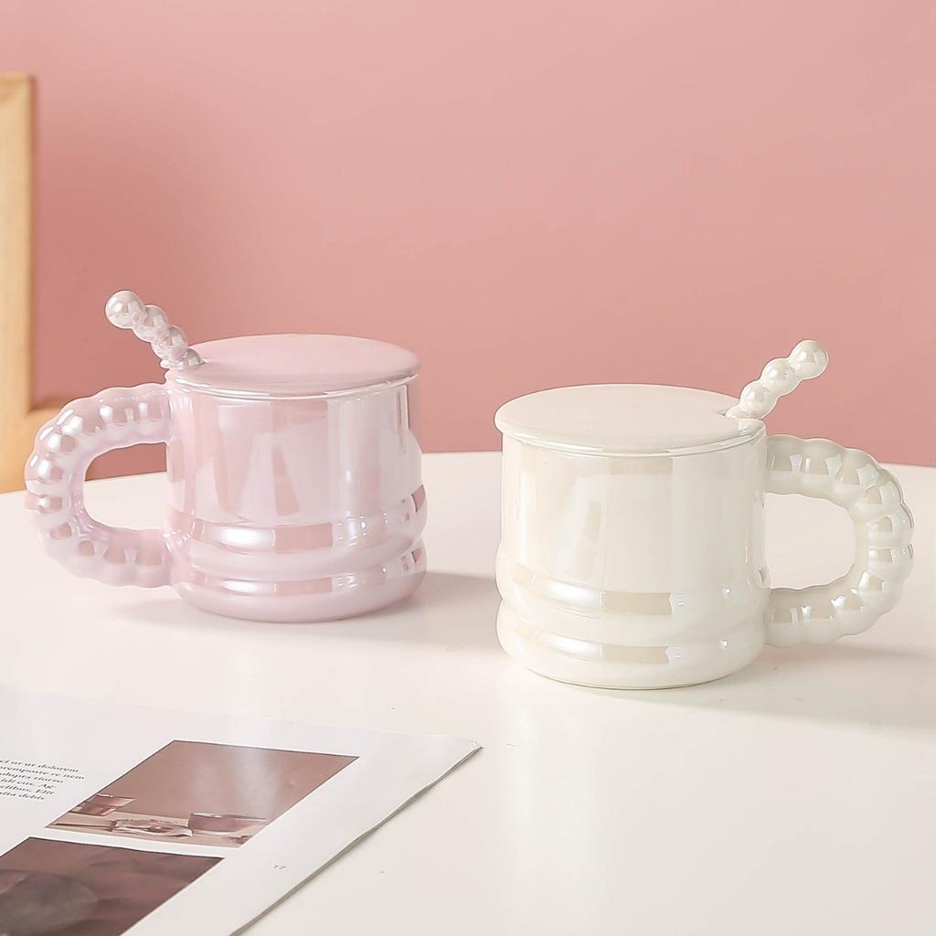 Creative Pearlescent Glaze Light Luxury Mug High Appearance Level  Large Capacity Ceramic Cup  Couple Coffee Cup  Souvenir Gift Cup