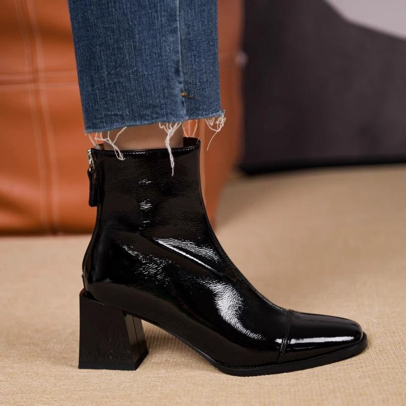 Autumn Vintage Short Plush Women Chelsea Boots Fashion Square Toe Ladies Elegant Thick Heel Mordern Short Booties