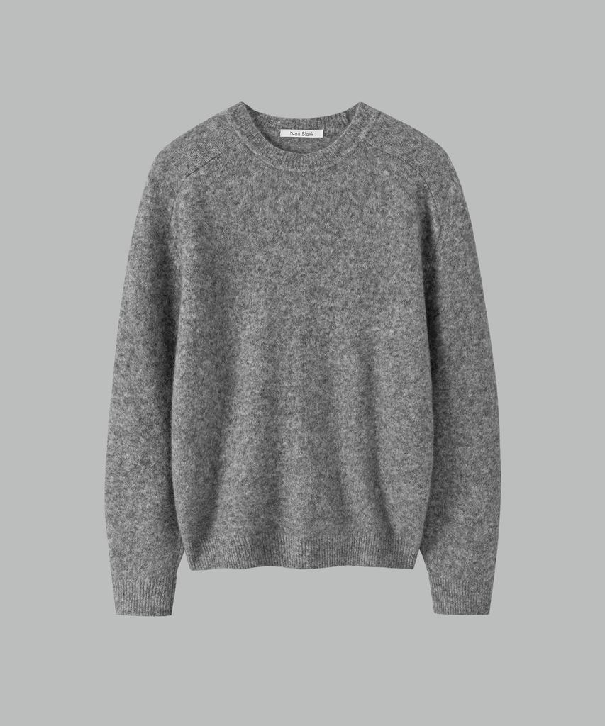 NONBLANK Mohair Wool Blend Crop Round Knit_Melange Grey