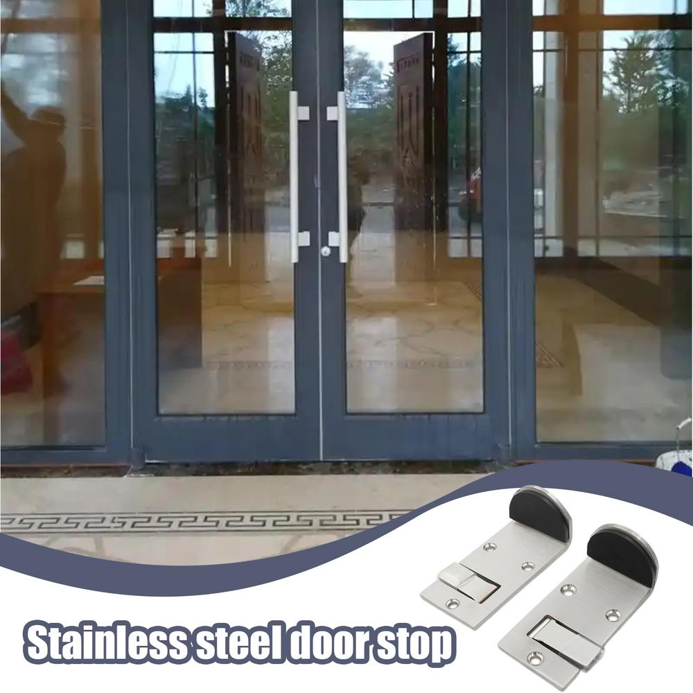 Floor Mount Door Stop Stainless Steel Door Stop 2 Pieces Safety Wedges With Rubber Pads For Apartment Travel Fast Food