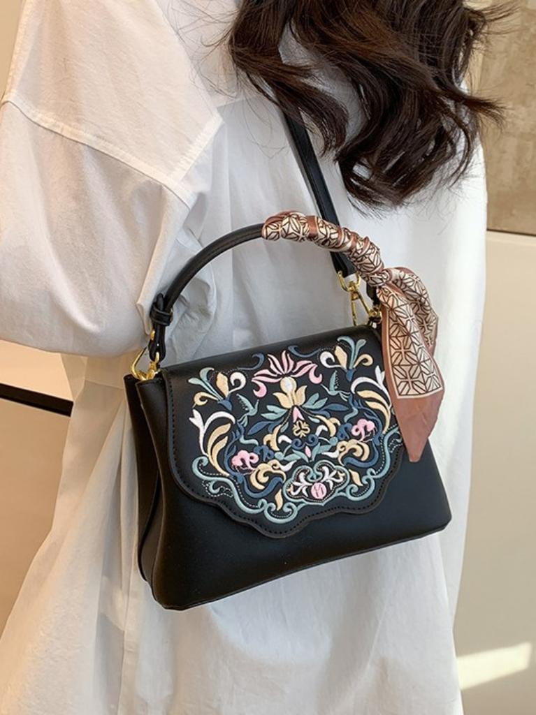 Fashion Embroidery Shoulder Bag Women Designer High Quality Leather Handbag Purse Ladies Small Crossbody Messenger Bag Female