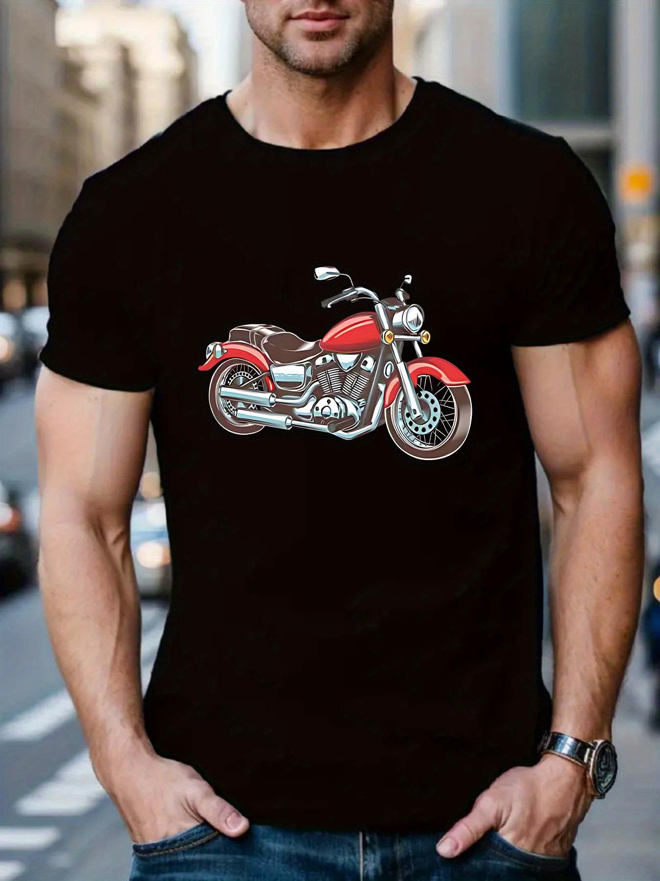 Casual Sporty T-shirt with Vintage Motorcycle Graphic - Navy Blue S