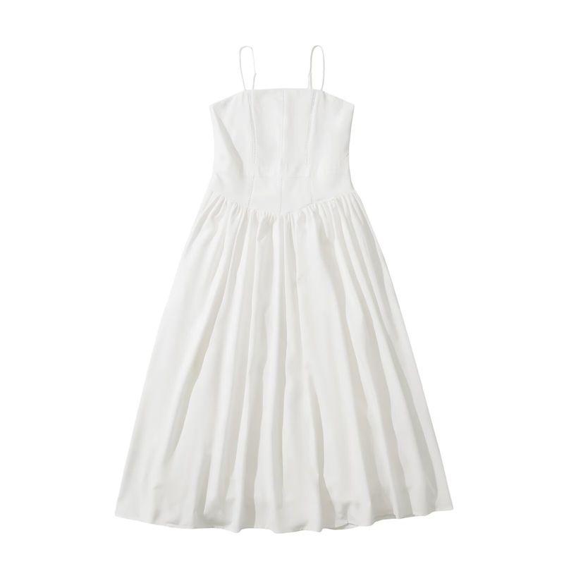 Kaslead New Arrival Women's Clothing Fashion Style Fashion Simple Waist Fitted Lace Splicing Sling Dress