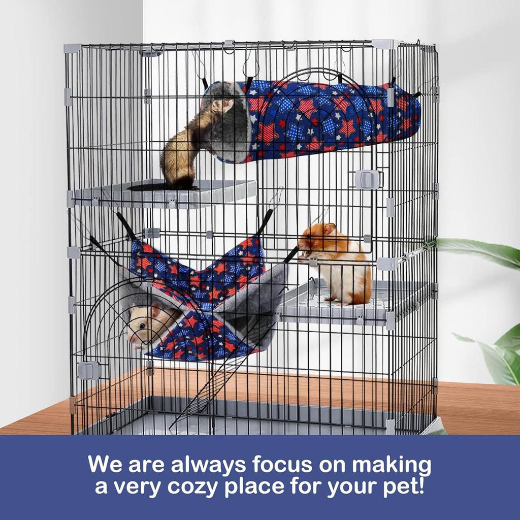 2pcs Pet Ferret Double Layer Hammock+Tunnel Set Guinea Pigs Plush Winter Warm Hanging Nest Sleeping Bed Small Pet House