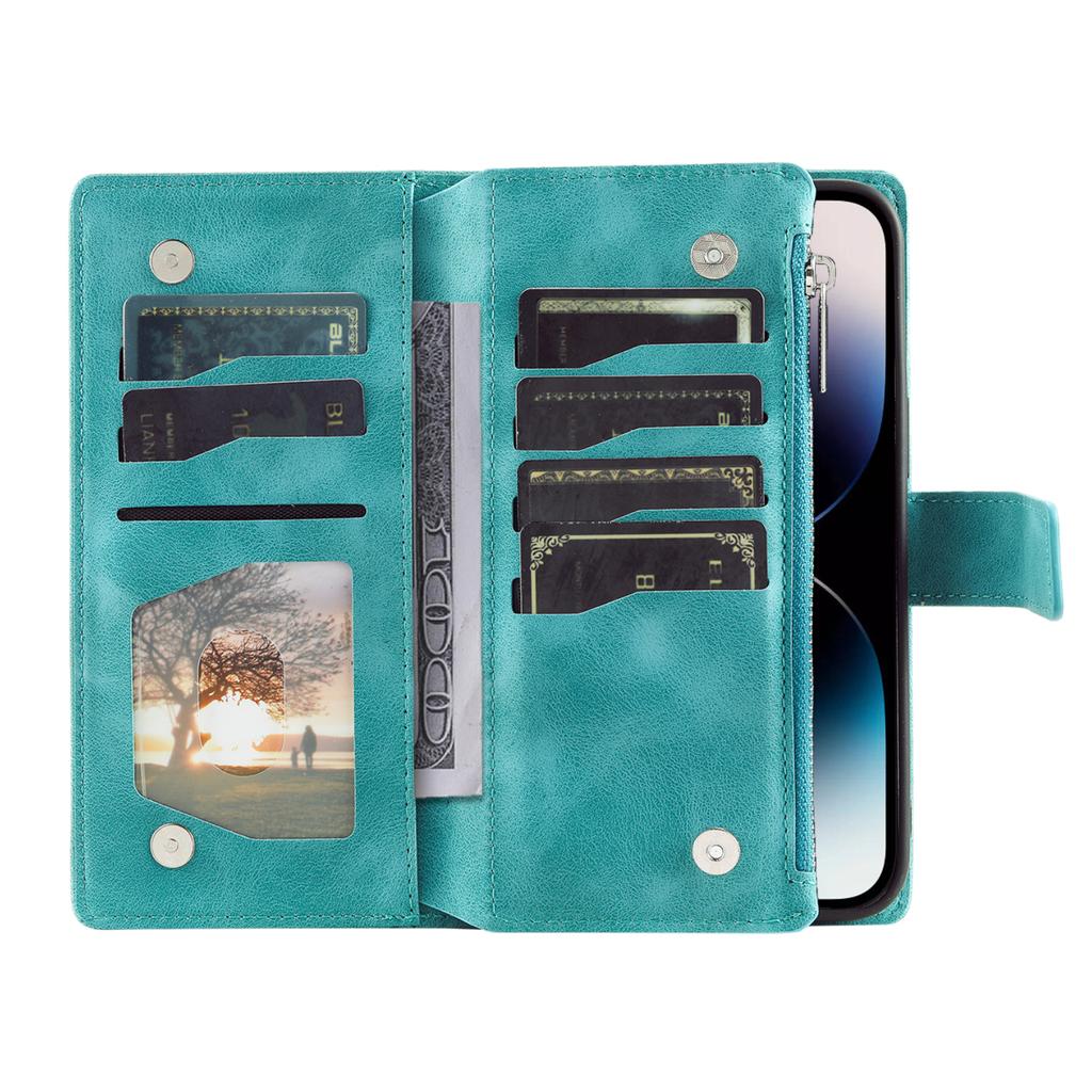 Zipper Leather Wallet Multi Cards Solt Case For iPhone 14 13 12 Mini 11 15 Pro XS Max XR X 8 7 SE 2022 6 Plus Stand Phone Cover