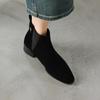 Krazing Pot Cow Suede Nubuck Winter Round Toe Chelsea Boots Med Heels Slip on Basic Design Metal Rivets Women Ankle Boots