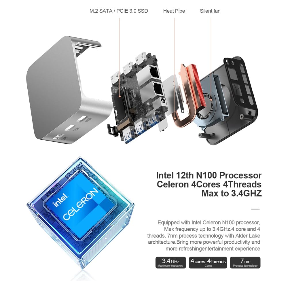 SZBOX Mini PC Intel N100 16GB DDR5 No SSD Windows 11 Ready 4K HDMI USB3.1 LAN WiFi BT Ultra Compact Size 8.7x8.7x4cm 203.7g Office Home
