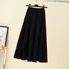 Women's High Waist Wool Knit A-Line Pleated Midi Skirt - Autumn/Winter Slimming Umbrella Hem