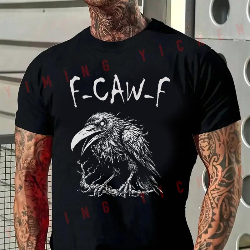 Men High Quality Funny Cotton Moto T-shirt F Caw F Black Crow Graphic Tshirt Casual O-neck Men