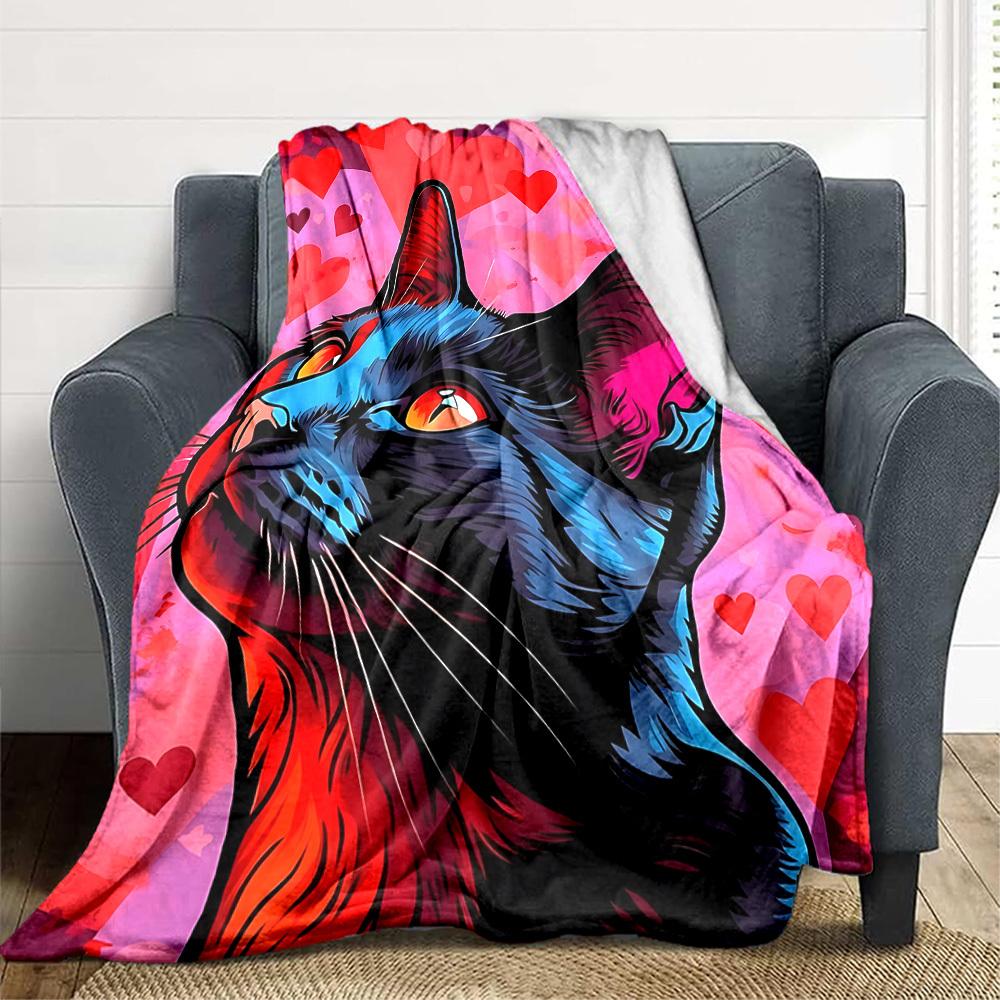 1PC Cat Art Print Blanket, Throw For Sofa, Bed, Travel, Printing Blanket With Soft And Warm Fabric Yy250918150