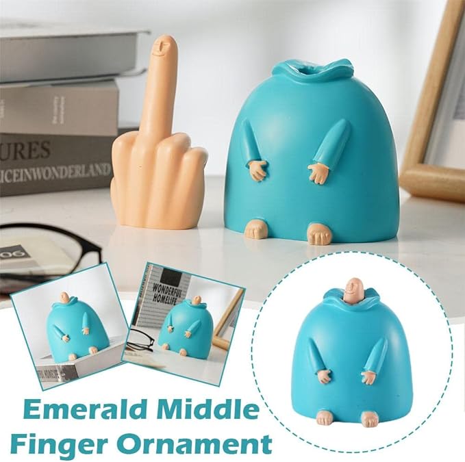 1pc Funny Finger Table Decorations Smiling Finger Ornaments Wierd Hand Statue Display Decoration for Cabinet Shelf Bookcase DIY