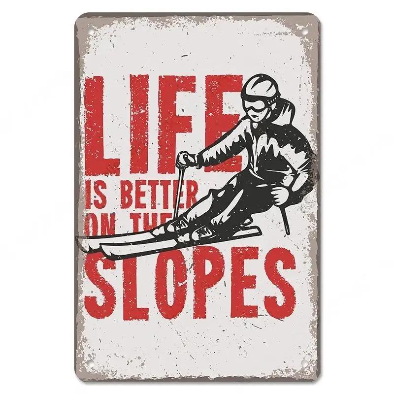 Alpine Skiing Posters Metal Tin Signs Plate Decor Retro Mountain Extreme Sports Snowboards Ski Home Wall Decor Room Decoration