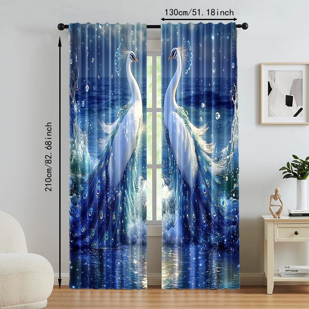 2 Pcs, Versatile Polyester Transparent Curtains for Home Decoration Elegant Peacock for Use In Bedrooms and Living Rooms