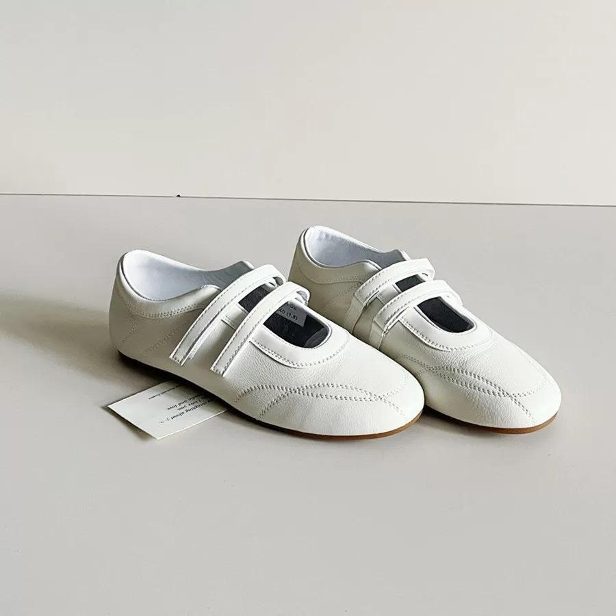 Sheepskin Version~ Korean Round Head Shallow Mouth Casual Sports Shoes Velcro Mary Jane Shoes Single Shoes Women's Flat-bottomed German Training Shoes