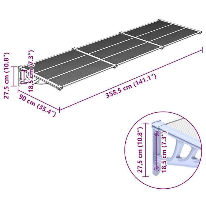 VidaXL Auvent de Porte, Auvent Marquise d'Entrée Résistante aux Intempéries, Auvent de Porche, Abri Protection contre la 153695