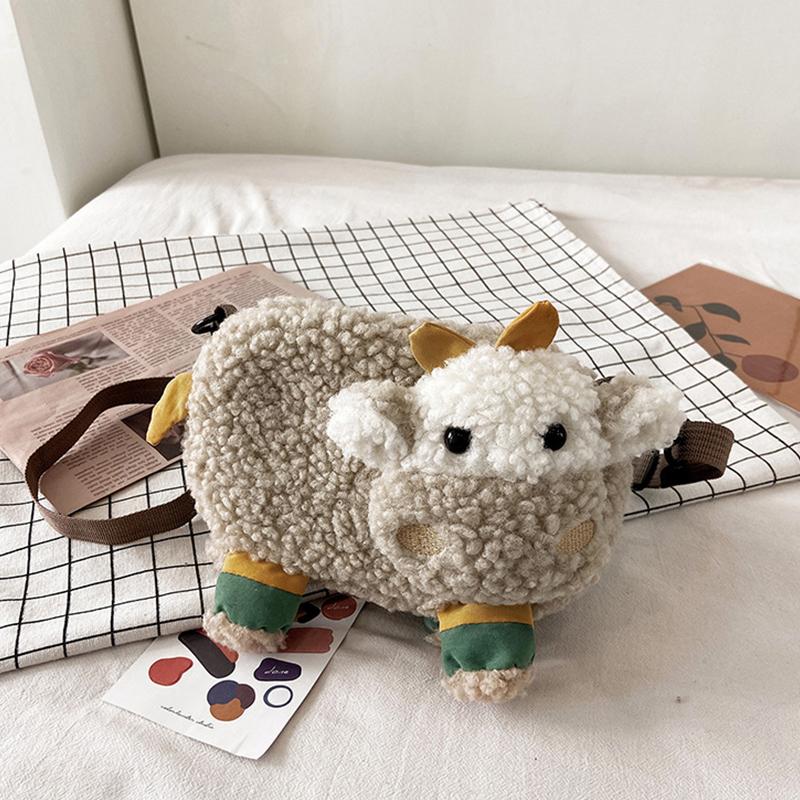 Lovely Cartoon Cow Shape Plush Messenger Bag Kid Designer Bag Cattle Crossbody Bags Small Handbags Coin Bag Purse Women'S Bag