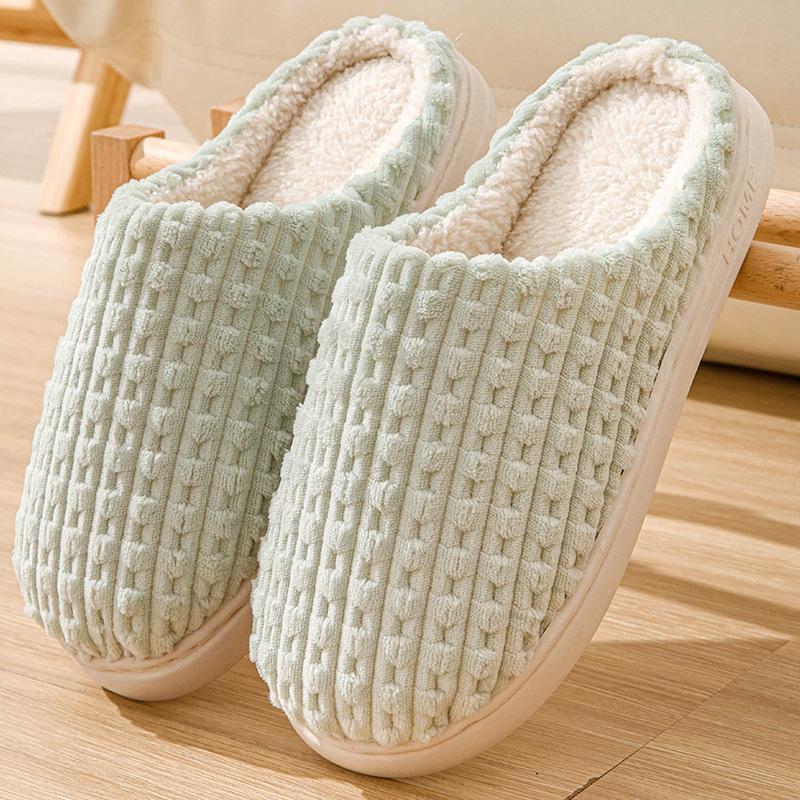 Plaid Cotton Slippers Men's Winter New Velvet Warm Inner Cotton Drag Couple Cotton Shoes Non-slip Silent Wool Slippers