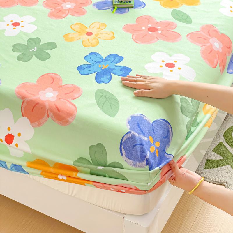 Washed Cotton Fitted Sheet with Elastic Bands Non Slip Adjustable Mattress Cover Printed  Pure Cotton  for Double King Queen
