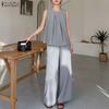 ZANZEA Women Sleeveless Blouse and Long Pants Casual Two Piece Suit Sets
