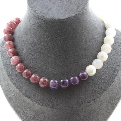 Stones and Minerals. 10mm Amethyst Pearl Necklace + 10mm Moonstone + 10mm Lepidolite Necklace for Women and Men. Custom Size