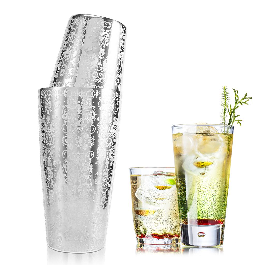 M-Modern-Cocktail Shaker Boston Shaker 304 Stainless Steel Barra De Ferramentas Creative Engraving Design Boston Cocktail Shaker