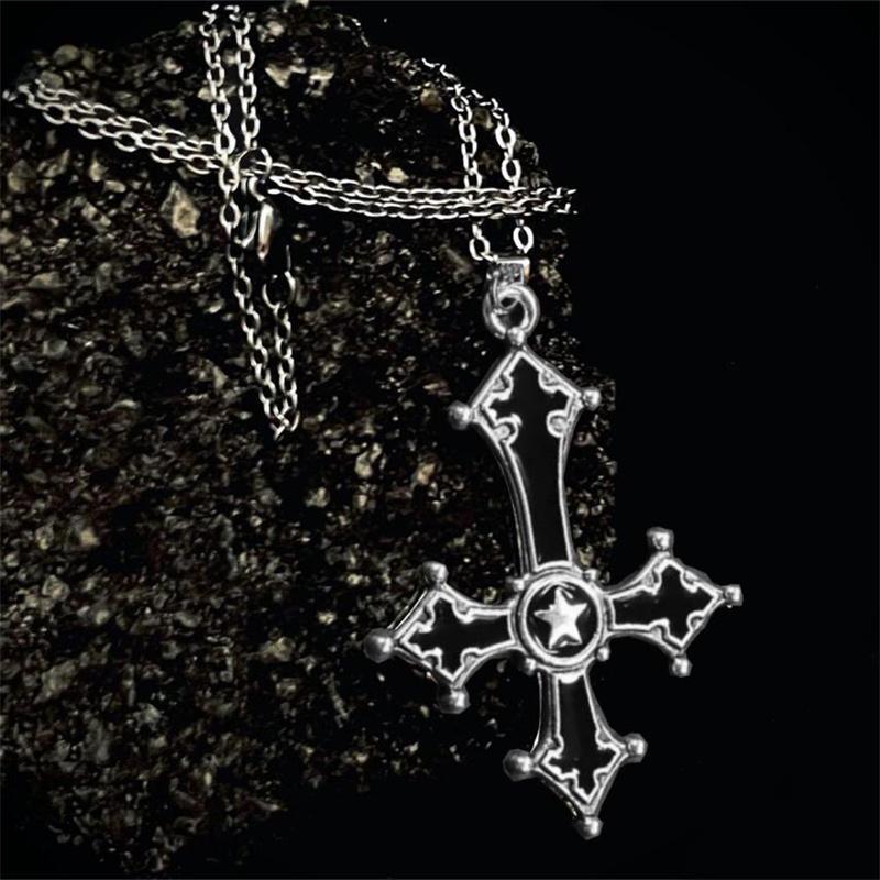 Vintage Gothic Cross Pendant Necklace For Men Party Trend Punk Jewelry Halloween Gifts