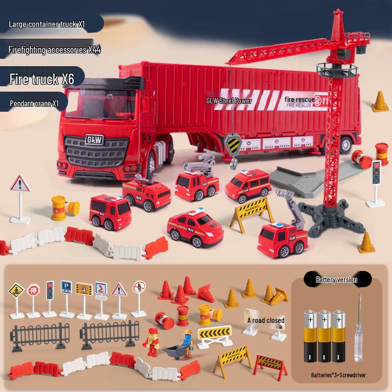 Multifunctional Alloy Construction Truck Toy Set: Excavator, Crane, and Transporter for Children