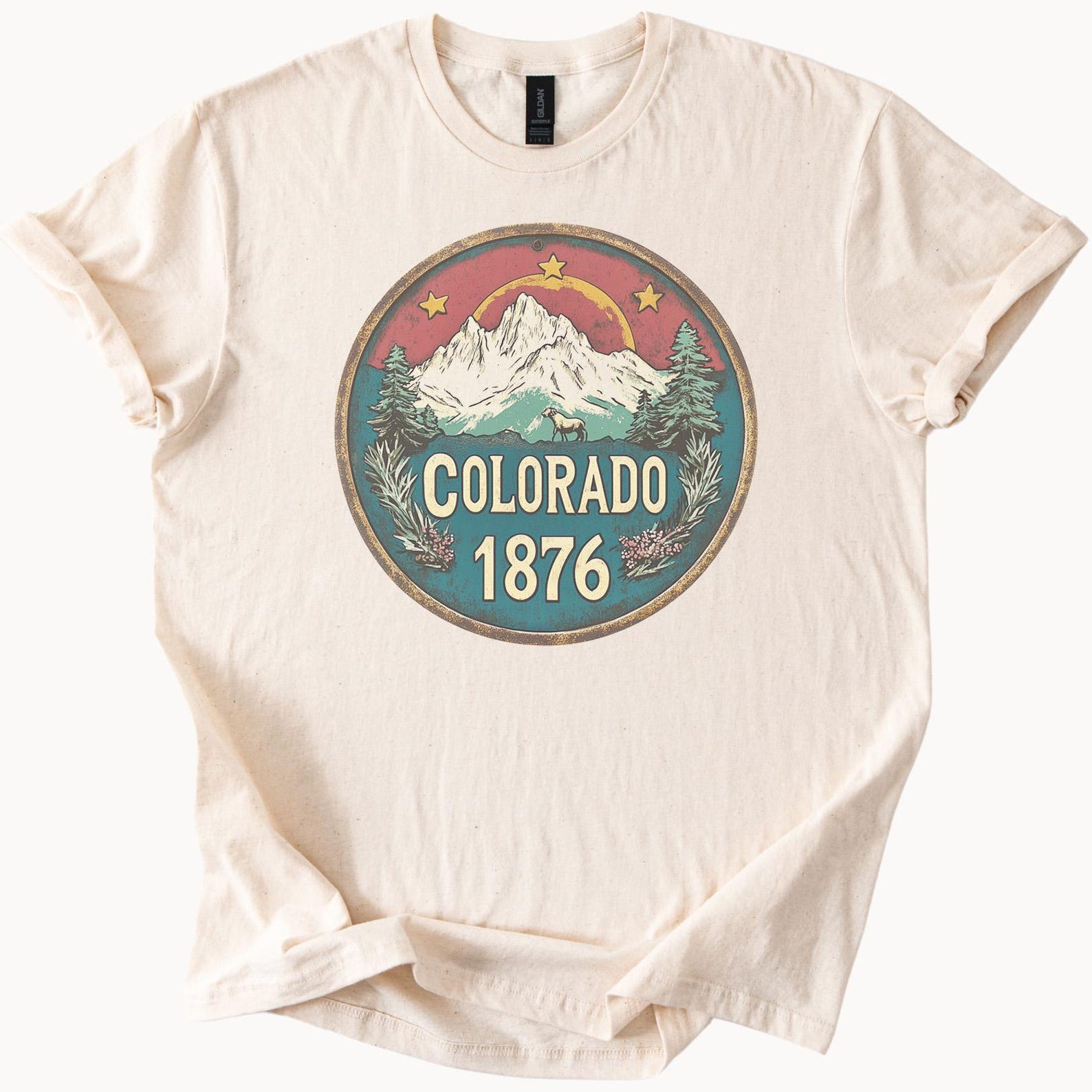 Colorado 1876 Mountain Graphic T Shirt Colorado State Wildlife Elk Nature Sunset Design Outdoors Hiking Souvenir Colorado Gift Shirt 130