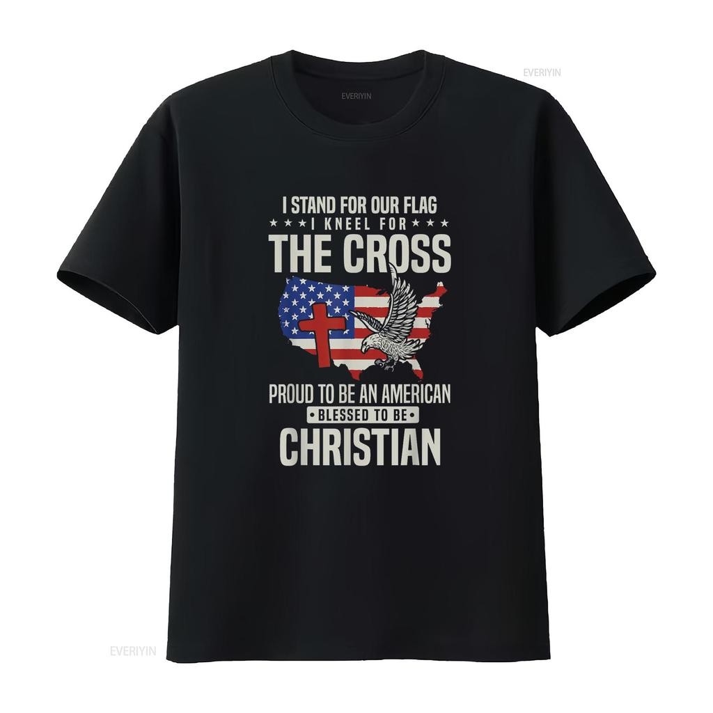 I Proudly Stand For The Flag And Kneel Cross T Shirt vintage Washed Soft Slightly Stretched Versatile fashion Casual