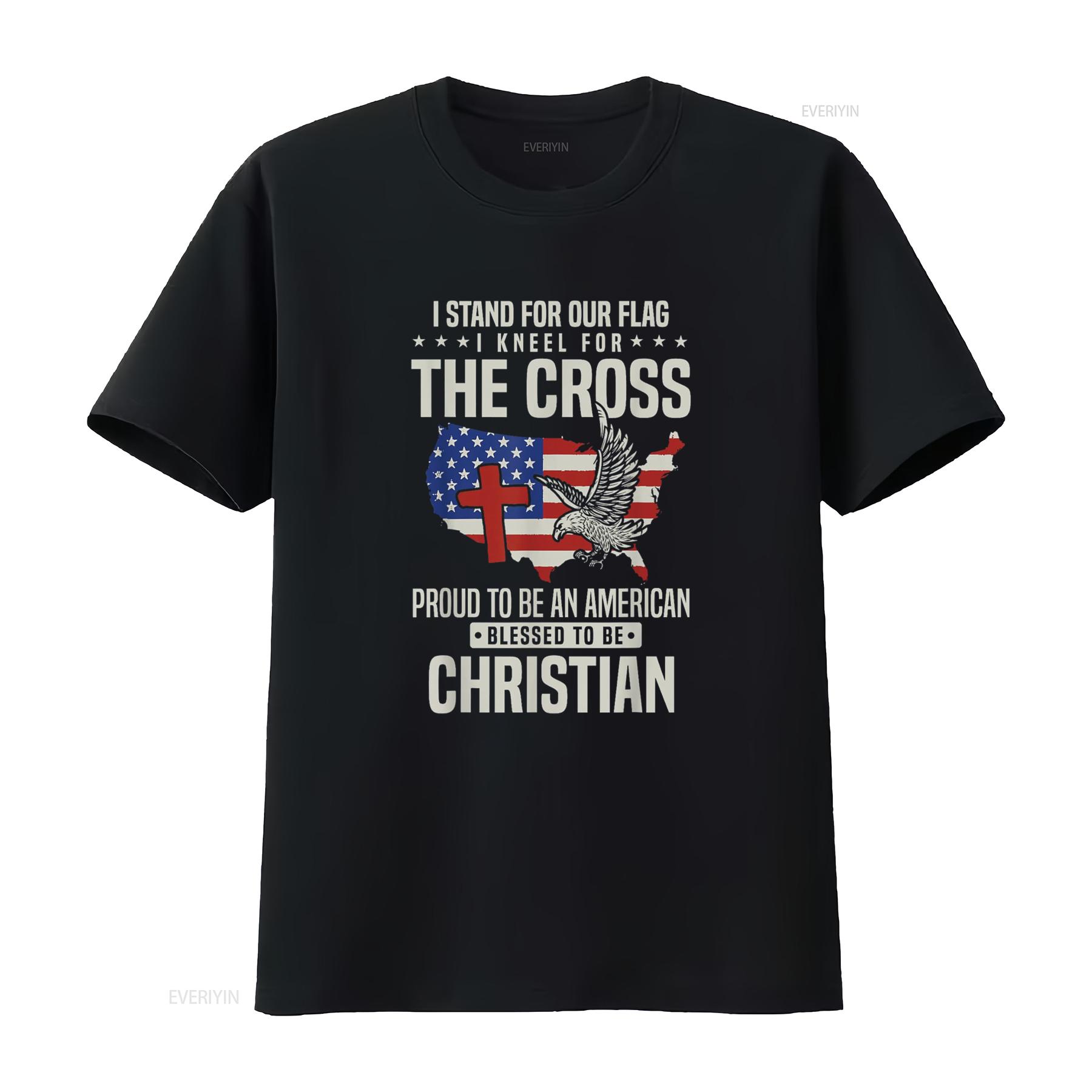

I Proudly Stand For The Flag And Kneel Cross T Shirt vintage Washed Soft Slightly Stretched Versatile fashion Casual 4XL