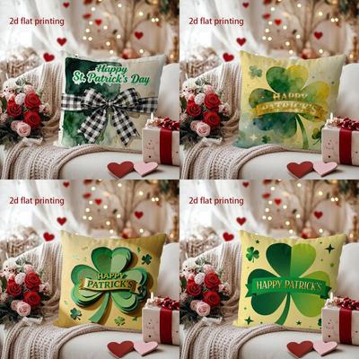 Happy St. Patrick's Day Checkered Bow Pillow Cover Pattern Cushion Cover Suitable for Sofa Bedroom Car Pillow Cover