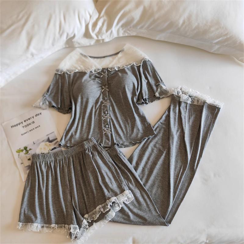 Women's Summer Modal Pajama Set with Chest Pad - Short Sleeve, Lightweight, for Spring and Autumn