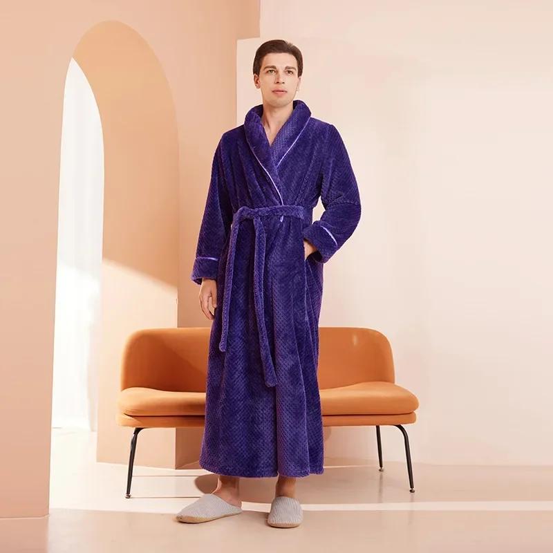 Casual Autumn and Winter New Couple Bathrobe Pajamas Trendy Men and Women Loose Thickened Long Flannel Long Pajamas