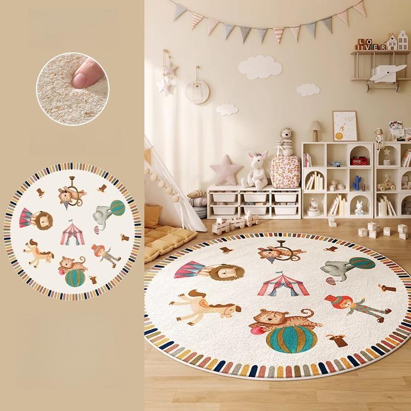 Cartoon Style Bedroom Decor Round Carpet Animal Pattern Carpets for Living Room Thick Plush Children‘s Floor Mat Fluffy Soft Rug