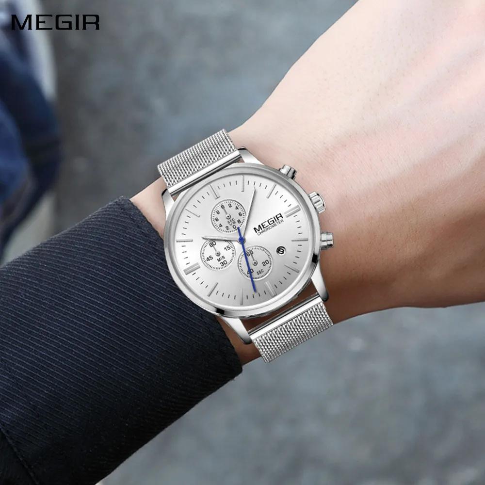 Quartz Watch For Men Stainless Steel Wristwatch Luxury Business Clock Waterproof Luminous Date Chronograph With Box
