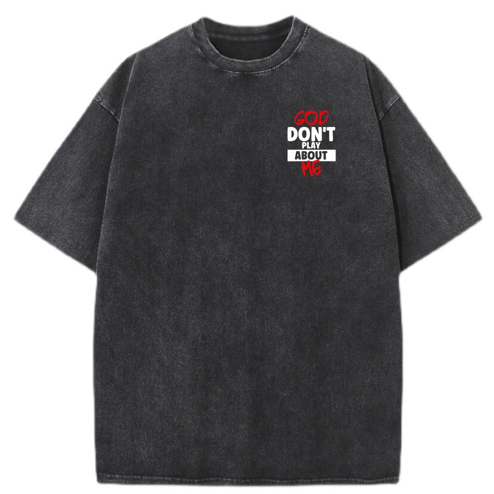 Mens Vintage Oversized Washed TShirt Retro Faith God Dont Play Casual Tee