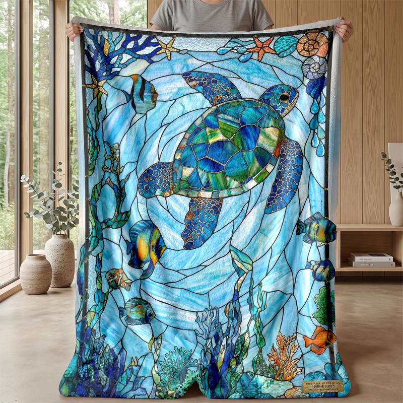 Ocean Life Pattern Theme blanket Lightweight Warm Flannel Blanket Decorative Throw Blanket for Home Decoration