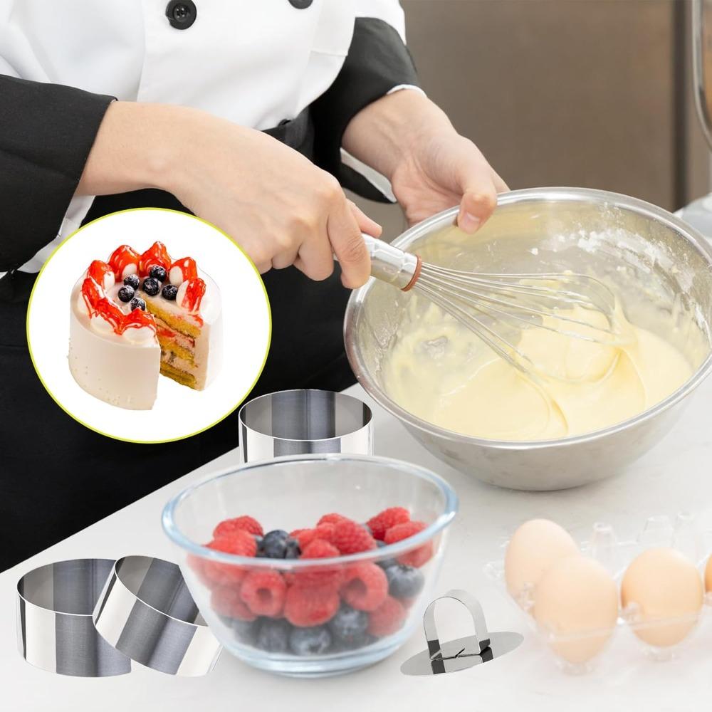 2 Pieces Round Cake Ring Molds Stainless Steel Cake Mousse Decorating Ring Mold with Pusher for Kitchen Baking Pastry Tools