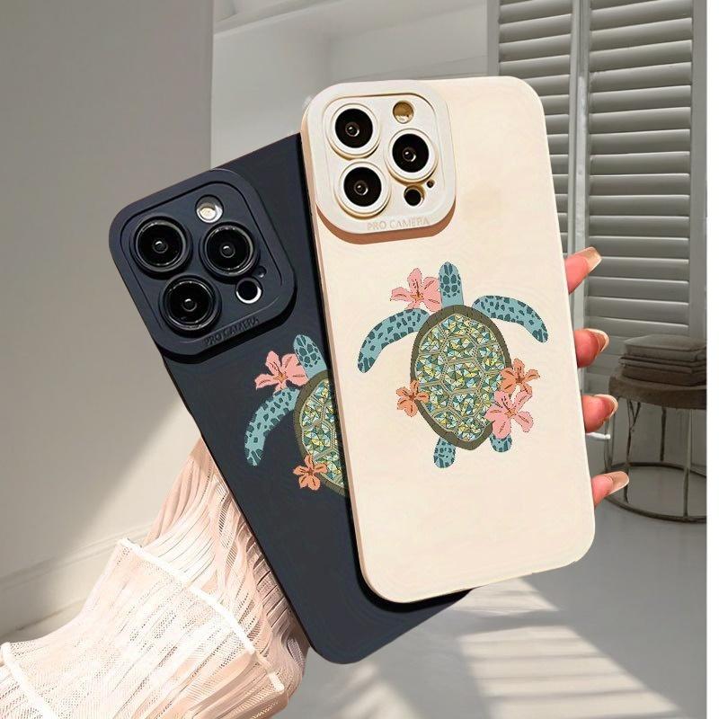 Retro turtle with flower TPU phone case suitable for iPhone 17 16 15 14 13 12 11Pro/Max/Plus anti drop and shockproof back cover