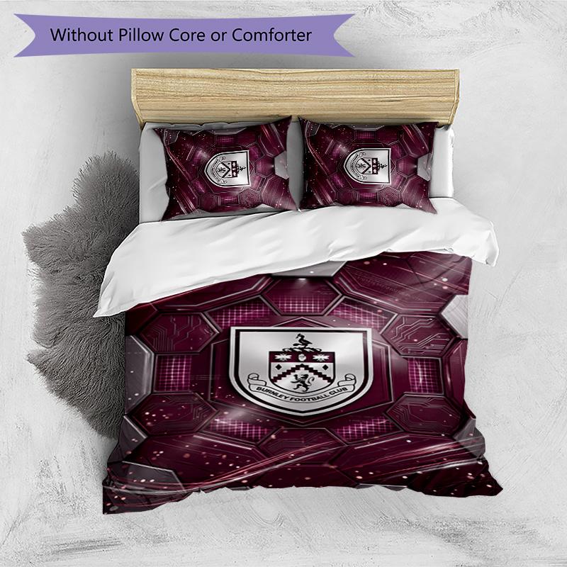 Burnley Football Printed 3 Pieces Bedding Set, Comfortable Skin Friendly Bedroom Duvet Cover Set