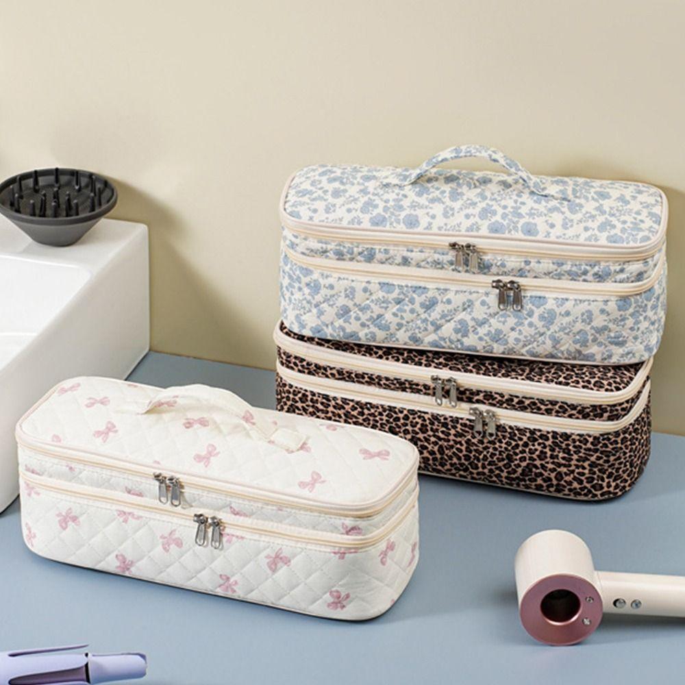 Cotton Hair Dryer Storage Bag Double-Layer Large Capacity Travel Storage Pouch Lightweight Makeup Bag Curling Iron Storage