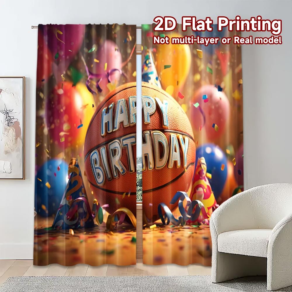 2pcs, 2D FLAT PRINTING Curtains (Without Rod) Basketball Party Chic Chic Curtains Polyester Easy Install Curtains Room Decor