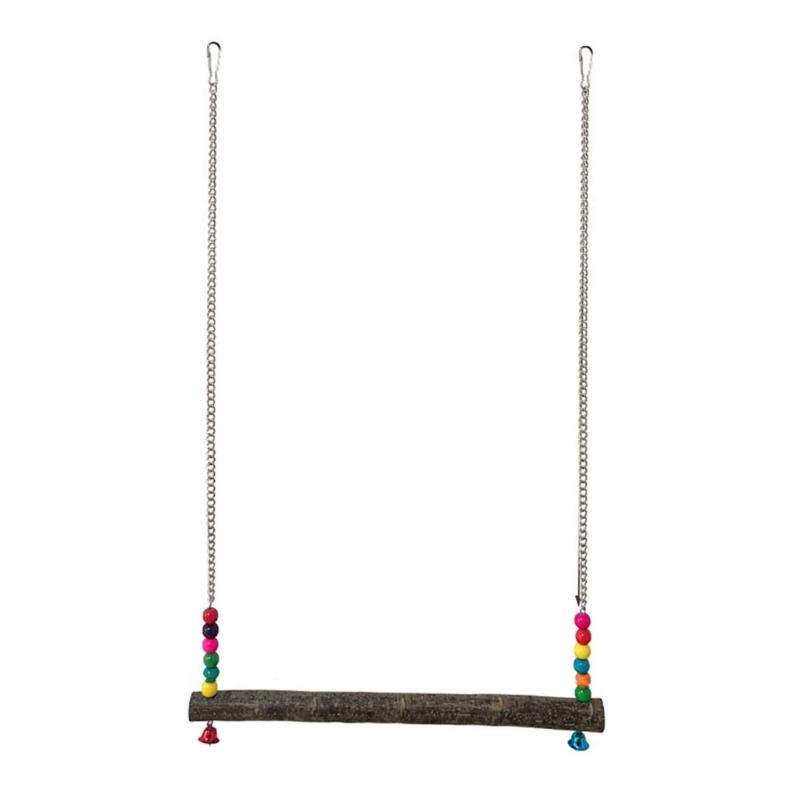 Parrots Toy Hammock Swing Toy Swing Standing Training Supplies Toy Wood Hammock with Colorful Beads Toy