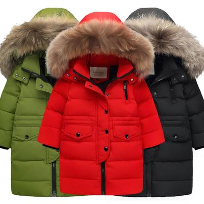 Winter Kinder Daunenjacke für Jungen Warme echte Waschbärpelz Kapuze Lange Jungen Oberbekleidung Mantel Kinderjacke