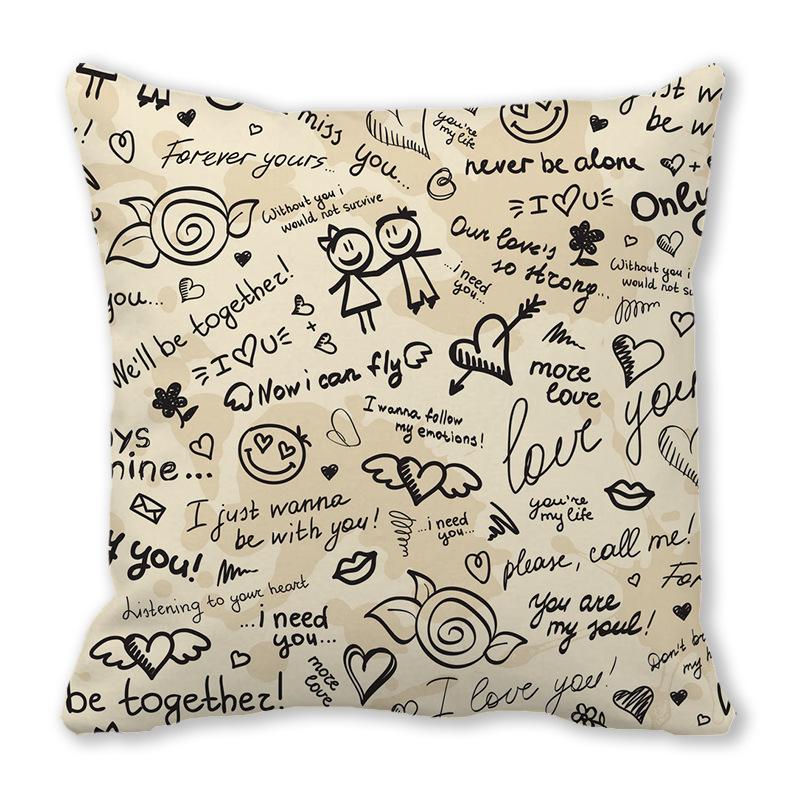 Home Decor Valentine Love Phrases Cushion Cover Decor Pattern Cushion Cover Suitable for Sofa Bedroom Car Pillow Cover