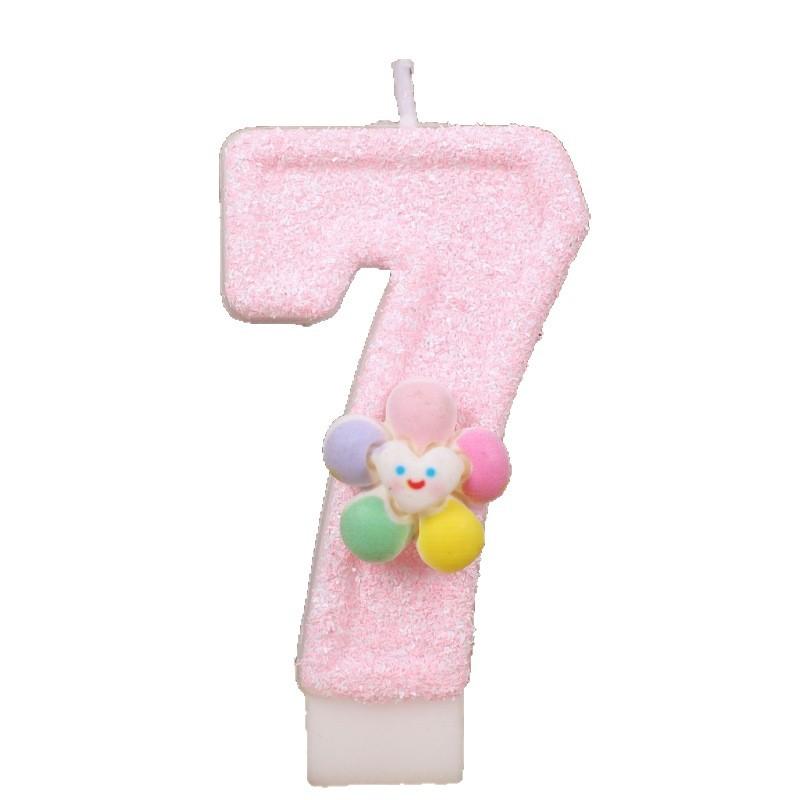 Five-color Flower Number Birthday Candle Pink Cake Decoration Birthday Handmade Candle 0-9