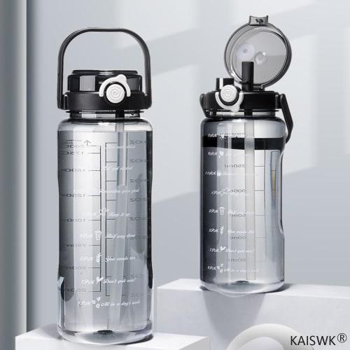 1500ml & 2000ml Large Capacity Portable Straw Sports Water Bottle with Straw and Water Level Indicator, BPA-Free, Plastic Water Bottle for Adults and
